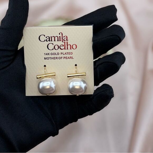 Camila Coelho 14K Gold Plated Mother of Pearl Earrings - Picture 3 of 6